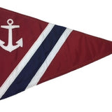 Custom SEWN Applique PENNANT featuring a white anchor on a red triangular background, crafted with double-layered UV-resistant nylon and solid brass grommets.