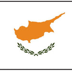 Cyprus Flag Printed Nylon 3' x 5' featuring an orange outline of Cyprus and a green leafy logo, designed for outdoor use with durable materials.