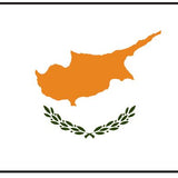 Cyprus Flag Printed Nylon 3' x 5' featuring an orange outline of Cyprus and a green leafy logo, designed for outdoor use with durable materials.