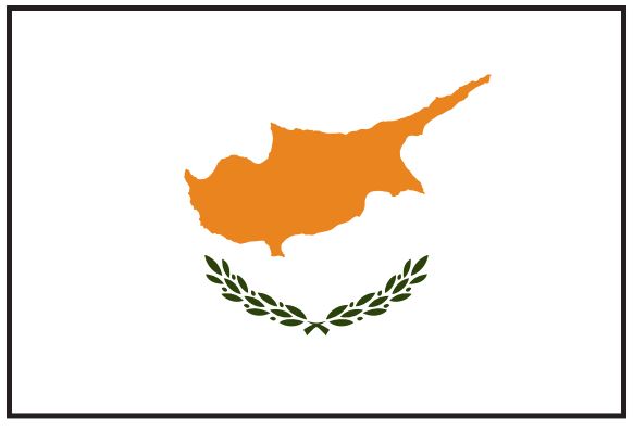 Cyprus Flag Printed Nylon 3' x 5' featuring an orange outline of Cyprus and a green leafy logo, designed for outdoor use with durable materials.