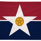 City of Dallas Flag Printed Nylon 3' x 5', featuring a star and circle emblem, durable for indoor or outdoor use with canvas header and brass grommets.