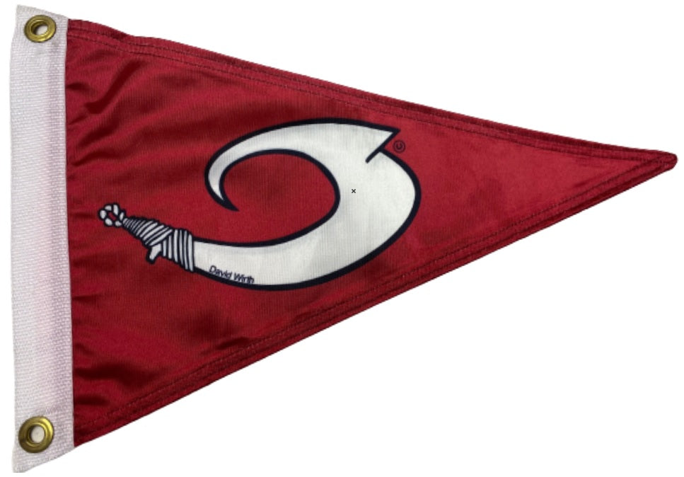 David Wirth Released Circle Hook Fish Pennant Flag, 12 x 18, double-sided with white and black design, strong header, and brass grommets for durability.