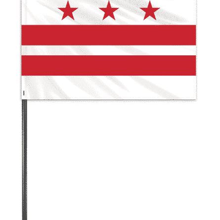 District of Columbia Stick Flag on a 10.5 plastic stick with a gold spear finial, perfect for desktops. Flag measures 4 x 6.