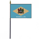 Delaware Stick Flag - 4 x 6 Desktop Flag mounted on a 10.5 plastic stick with a gold spear finial, polyester material, edges individually sewn.