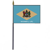 Delaware Stick Flag - 4 x 6 Desktop Flag mounted on a 10.5 plastic stick with a gold spear finial, polyester material, edges individually sewn.