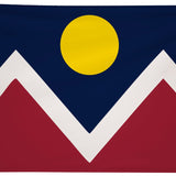 City of Denver Flag Printed Nylon 3' x 5' featuring a yellow circle and red triangles, finished with canvas header and brass grommets for durability.