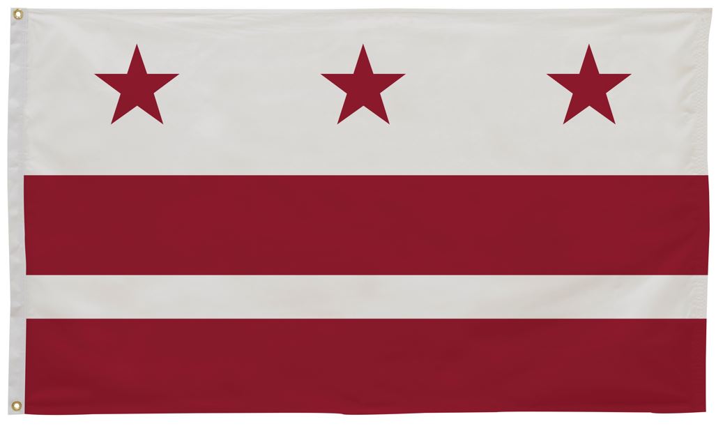 District Of Columbia Flag - 12 x 18 to 6' x 10', featuring three red stars above two red bars on a white background.