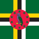 Dominica Courtesy Flag 12 x 18 featuring a bird in the center on a red circle with green and yellow stars, made of Marine-grade solarmax nylon.