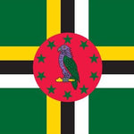 Dominica Flag Printed Nylon 3' x 5' features a bird in the center on a red circle with stars, made for indoor or outdoor use.