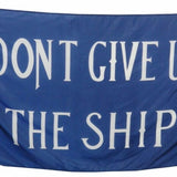 Commodore Perry Don't Give Up the Ship 3' x 5' Printed Nylon Flag with white text on a blue background.