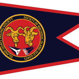 Custom PRINTED Nylon BURGEE featuring a logo with two goats on a flag, available in various sizes, for promoting organizations, businesses, or boats.