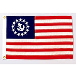 US Yacht Ensign Nylon Embroidered and Sewn Flag 12 x 18, featuring a fouled anchor within a circle of stars, strong header, and brass grommets.