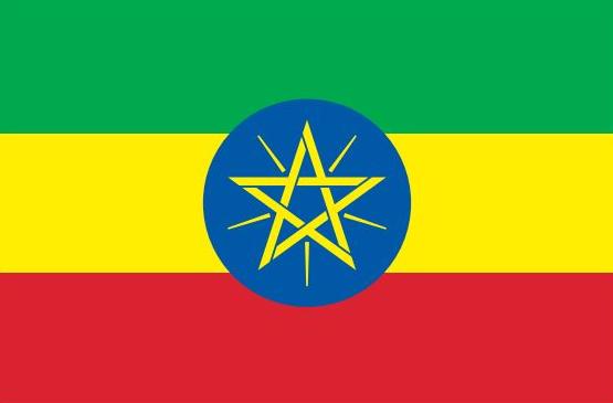 Ethiopia Flag Printed Nylon 3' x 5' with a central star, canvas header, and brass grommets for outdoor use.