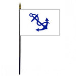 Fleet Captain Yacht Club Officer 4 x 6 Sewn Applique Stick Table Flag, featuring a blue anchor design on a flag with a black plastic staff and gold top.