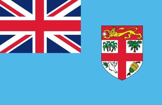 Fiji Flag Printed Nylon 3' x 5', featuring a shield emblem and cross on durable, UV-resistant nylon with brass grommets for outdoor use.