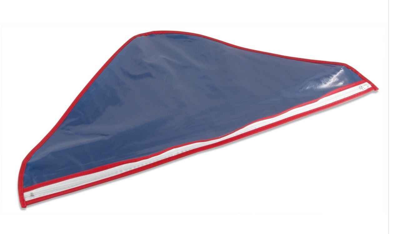 US Flag Memorial PLASTIC Case for 5' x 9.5' US Flag, featuring a clear plastic front and solid dark blue back, designed for storing or traveling.