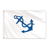 Fleet Captain Yacht Club Officer Flag, 12 x 18, with a sewn blue anchor applique, made from durable, UV-resistant nylon, featuring a canvas header and brass grommets.