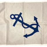 Fleet Captain Yacht Club Officer Flag, 10 x 15, white with a sewn blue anchor, made from durable, UV-resistant nylon with brass grommets.