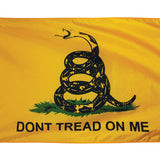 Gadsden Dont Tread on Me Flag Printed Nylon 2' x 3' featuring a coiled rattlesnake and the phrase DONT TREAD ON ME.