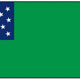 Green Mountain Boys Historic American Flag 3' x 5' Printed Nylon, featuring white stars on a green background, designed with strong canvas header and solid brass grommets.