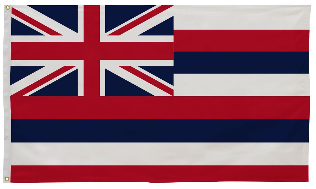 Hawaii State Flag 2' x 3' Printed Nylon with red and white St. Andrew's cross on a white field, canvas header, and brass grommets.