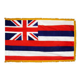 Hawaii State Flag 4' x 6' INDOOR Printed Nylon, featuring a crimson cross of St. Andrew on a white field, with golden yellow fringe.