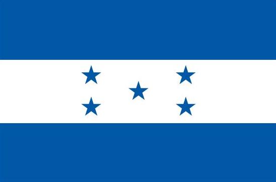 Honduras Courtesy Flag 12 x 18 featuring blue and white design with stars, made of Marine-grade nylon, canvas header, and brass grommets.