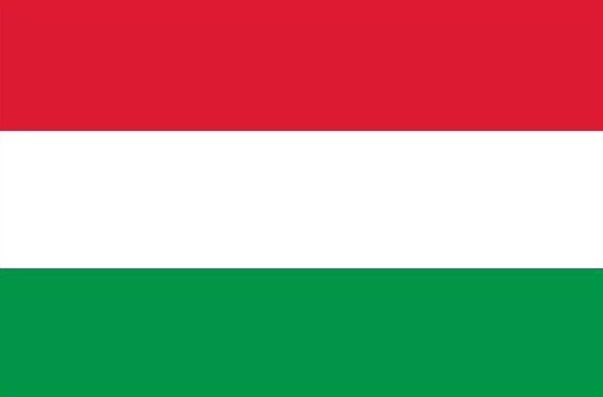 Hungary Flag Printed Nylon 3' x 5' with strong canvas header, two brass grommets, and four rows of lock-stitching for indoor or outdoor use.