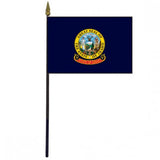 Idaho Stick Flag - 4 x 6 Desktop Flag featuring the state emblem, mounted on a 10.5 plastic stick with a gold spear finial.