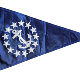 Commodore Yacht Club Officer Pennant, 12 x 18, featuring sewn applique stars and anchor, made from durable, UV-resistant nylon with brass grommets. Made in the USA.