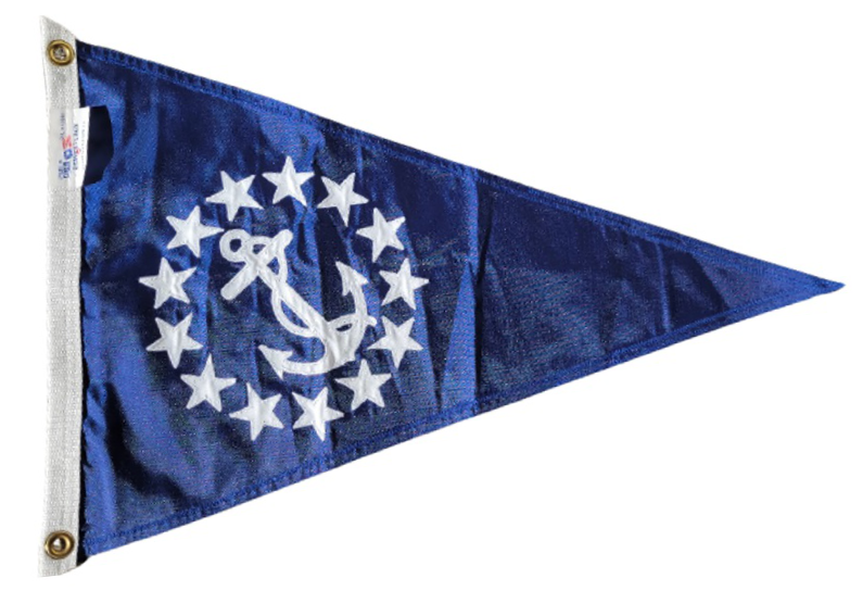 Commodore Yacht Club Officer Pennant, 12 x 18, featuring sewn applique stars and anchor, made from durable, UV-resistant nylon with brass grommets. Made in the USA.