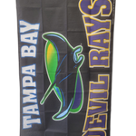 Tampa Bay Devil Rays Vintage 3' x 5' Banner with Pole Sleeve featuring cartoon stingray design, new and unflown, perfect for fans and collectors.