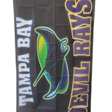 Tampa Bay Devil Rays Vintage 3' x 5' Banner with Pole Sleeve featuring cartoon stingray design, new and unflown, perfect for fans and collectors.