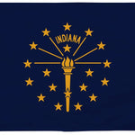 Indiana State Flag 12 x 18 printed on UV-resistant nylon, featuring a crimson St. Andrew's cross on white, with canvas header and brass grommets for outdoor use.