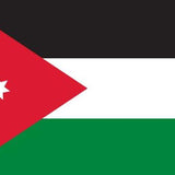 Jordan Flag Printed Nylon 3' x 5' with a red triangle and white star, featuring strong canvas header and solid brass grommets, suitable for indoor or outdoor use.