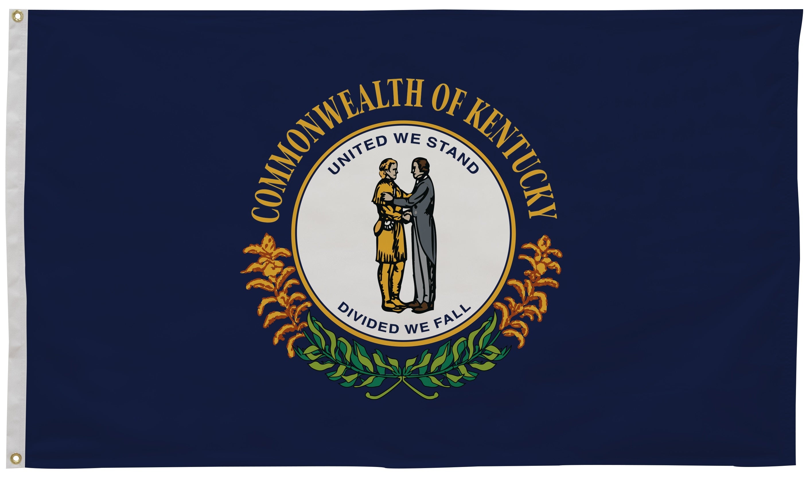 Kentucky State Flag 4' x 6' Printed Nylon, featuring Kentucky's emblem on durable UV-resistant nylon with canvas header and brass grommets for outdoor use.