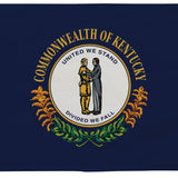 Kentucky State Flag 12 x 18 Printed Nylon featuring state emblem, canvas header, brass grommets, and UV-resistant single-sided print. Suitable for outdoor use.