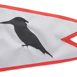 Custom SEWN Applique BURGEE featuring a black bird on a white surface, made with double-layered nylon, strong header, and brass grommets.