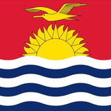 Kiribati Flag Printed Nylon 3' x 5' featuring a yellow bird and sun, blue and white waves, with strong canvas header and brass grommets.