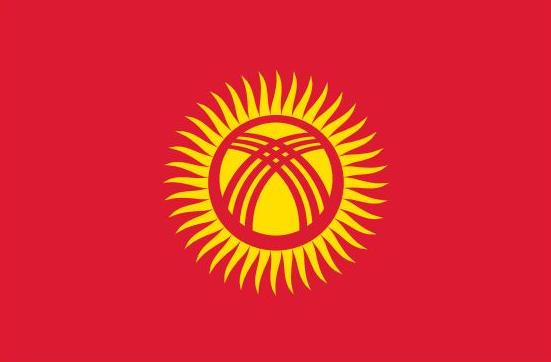 Kyrgyzstan Flag Printed Nylon 3' x 5' featuring a sun and lines, ideal for outdoor use with brass grommets and lock-stitching for durability.