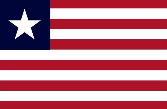 Liberia Flag Printed Nylon 3' x 5' with a white star on a blue field and red and white stripes, featuring durable brass grommets for outdoor use.