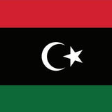 Libya Flag Printed Nylon 3' x 5' featuring a white crescent and star on a black background, designed for outdoor use with strong canvas header and brass grommets.