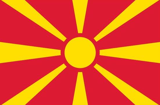 Macedonia Flag Printed Nylon 3' x 5' featuring a yellow sun design, strong canvas header, and brass grommets for outdoor use.