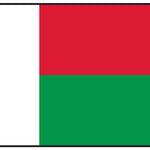 Madagascar Flag Printed Nylon 3' x 5' with strong canvas header, two brass grommets, and four rows of lock-stitching for durability, suitable for indoor or outdoor use.