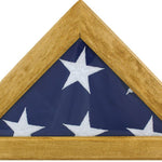 US Flag Memorial MAPLE Case for 5' x 9.5' US Flag, featuring a triangle-shaped wooden frame with a removable back panel and plexiglass front.