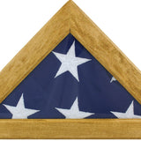 US Flag Memorial MAPLE Case for 5' x 9.5' US Flag, featuring a triangle-shaped wooden frame with a removable back panel and plexiglass front.