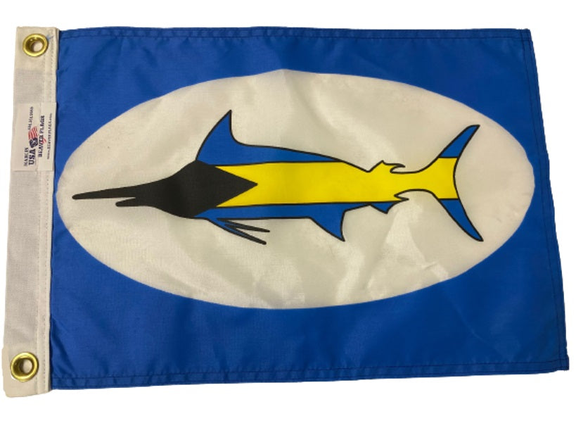 Bahamas Blue Marlin Flag | 12 x 18 Printed Polyester featuring a marlin design. Made in the U.S.A., suitable for indoor or outdoor use.