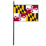 Maryland Stick Flag - 4 x 6 Desktop Flag: Box of 12 flags on 10.5 plastic sticks with gold spear finials, each sewn around edges.