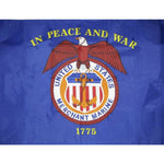 US Merchant Marine Flag Printed Nylon 2' x 3', featuring a red eagle and anchor emblem with yellow text, durable heavyweight nylon, and brass grommets.