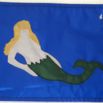 Custom SEWN Applique FLAG featuring a mermaid design on a blue background, showcasing Beaver Flags' craftsmanship in creating personalized, durable flags.